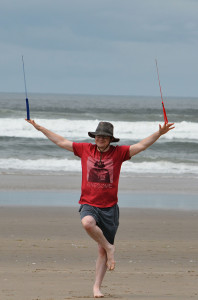 Zen with stunt kite at beach