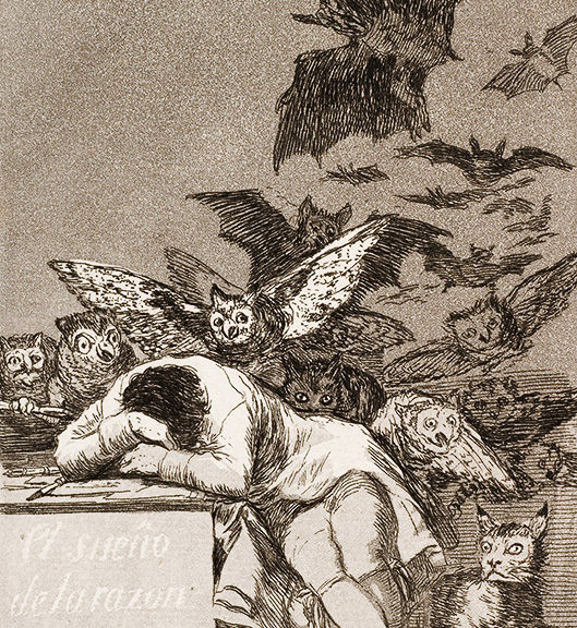 https://en.wikipedia.org/wiki/The_Sleep_of_Reason_Produces_Monsters by Francisco Goya